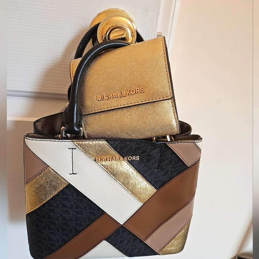 Michael Kors Gold, Black and Brown Patchwork Women's Bag Set